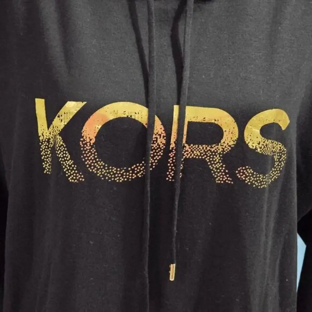 Michael Kors‎ Metallic Gold Logo Black Super Soft Hoodie Top Plus Size New